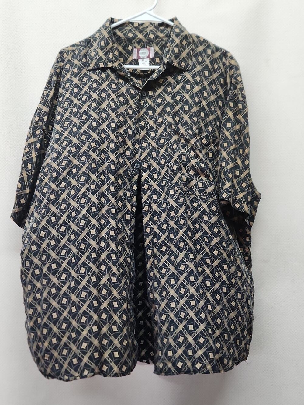 Casual Geometric Print Button-Down Shirt - Black & Tan